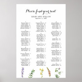 Poster Boho Floral Gráfico de Assentos de Casamento de Fl