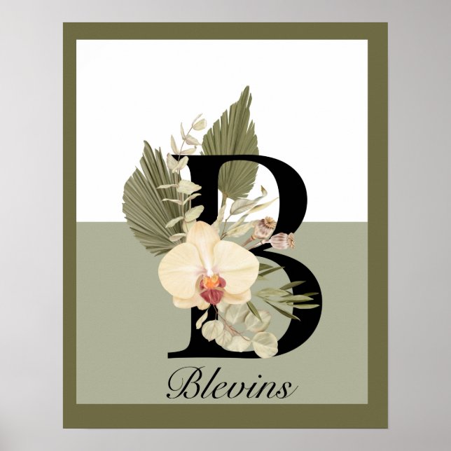 Poster Boho Floral Monograma B (Frente)