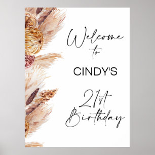 Poster Boho Floral Pampas aniversário de 21 anos - Sinal