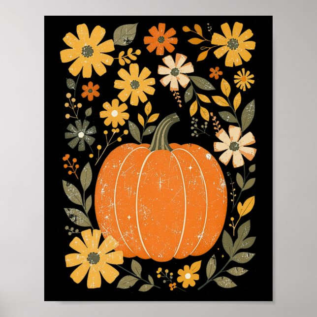 Poster Boho Floral Pumpkin Ação de Graças Outono Fall Vib (Frente)
