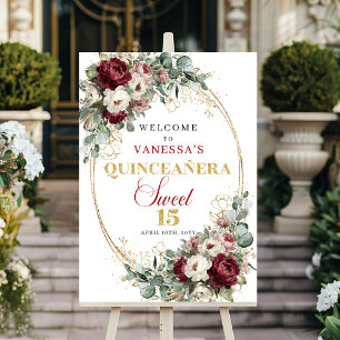 Poster Boho Floral Quinceanera Sinal de Boas-Vindas Burgu