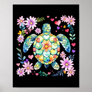 Poster Boho Floral Sea Turtle Ocean Animal Summer Vibes B