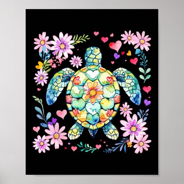 Poster Boho Floral Sea Turtle Ocean Animal Summer Vibes B (Frente)