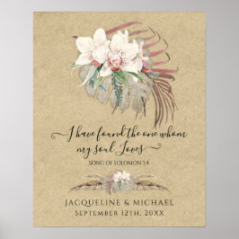 Poster Boho Floral White Orchid Pampas Grass Casamento