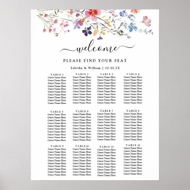 Poster Boho Floral wildflower wedding Seating Chart (Frente)
