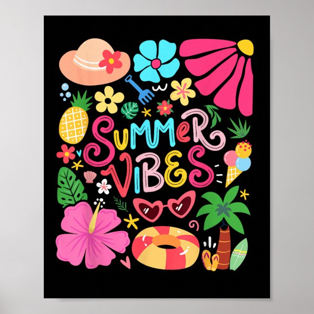 Poster Boho Flower Hello Summer Vibes Funny Beach Life Me (Frente)
