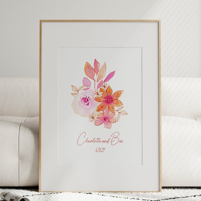 Poster Boho Flower Pink Watercolor Personalized Wedding (Criador carregado)