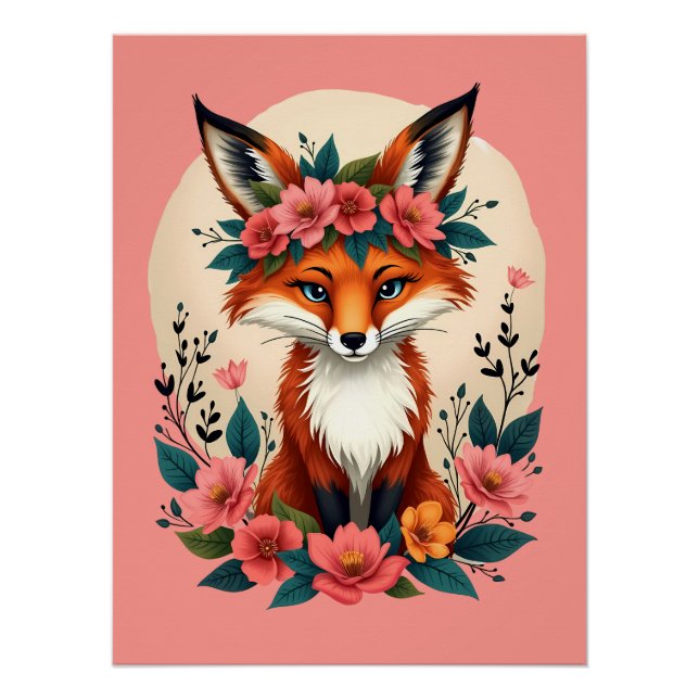 Pôster Boho Fox com Floresta Floral (Frente)