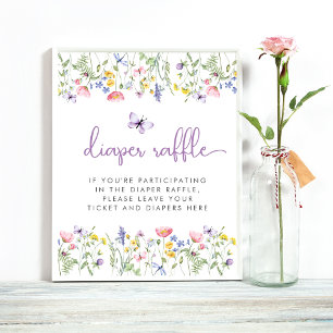 Poster Boho Fralda de Flor Selvagem Raffle Chá de fraldas