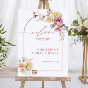 Poster Boho Garden Rosa Flowers Chá de panela Welcome