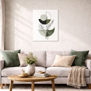 Poster Boho Geométrico Botânico Verde Elegante