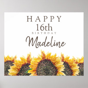 Poster Boho Girassóis Branco Feliz 16 anos (ou qualquer)
