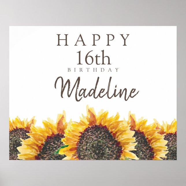 Poster Boho Girassóis Branco Feliz 16 anos (ou qualquer)  (Frente)