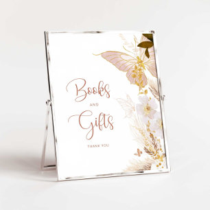 Poster Boho gold floral borboleta Livros e presentes