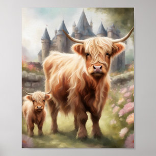 Poster Boho Highland Boho Boart impressão, decor de vaca