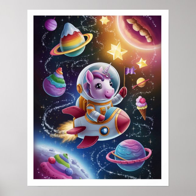 Poster Boho Illustration Licorne dans l'Espace (Frente)