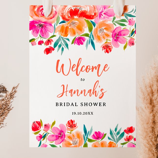 Poster Boho laranja floral flores silvestres bridal boas- (Boho orange floral wildflowers bridal welcome poster)