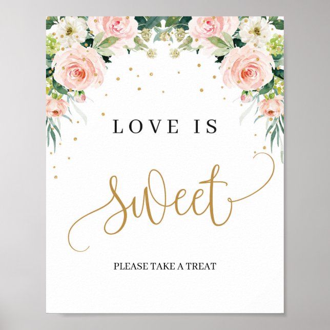 Poster Boho love é doce sinal pincelado verde floral rosa (Frente)