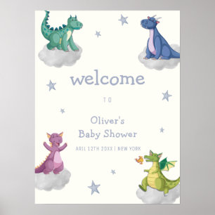 Poster Boho Mágico Céu Estrelas Dragão Chuvinha de Bebê B