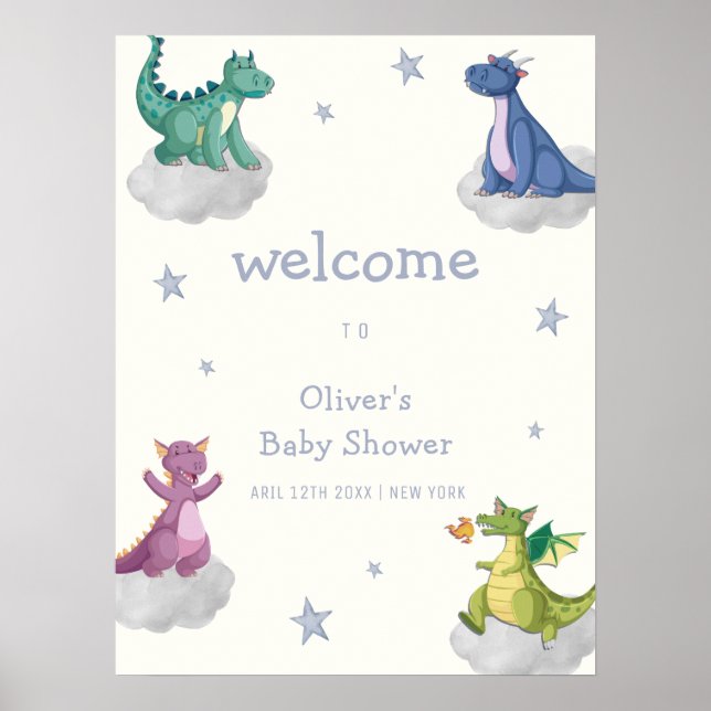 Poster Boho Mágico Céu Estrelas Dragão Chuvinha de Bebê B (Frente)