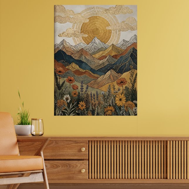 Poster Boho Mandala Solar Celestial Montanha Prado (Sala de Estar 2)