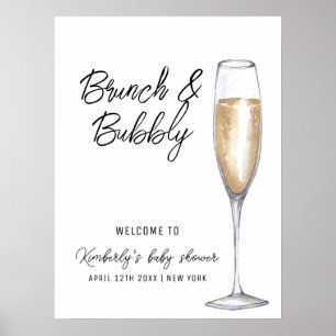 Poster Boho Mínimo Chá de Bebê com Champanhe de Brunch Be