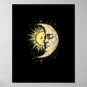 Poster Boho Místico Sol E Vintagem Estética Da Lua