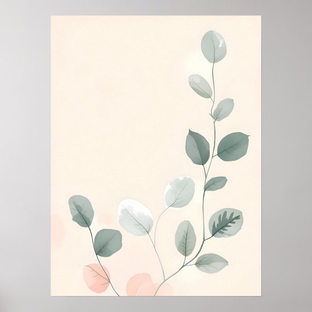 Poster Boho Modern Art. Soft Greenery Branch Art (Frente)