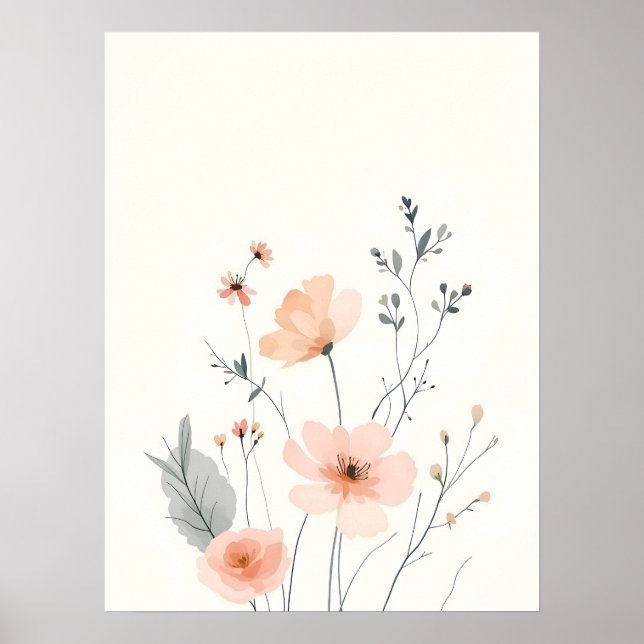 Poster Boho Moderno Arte Soft Blush Sketch Floral (Frente)