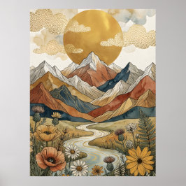 Poster Boho Montanha Celestial Rio Sol Prado