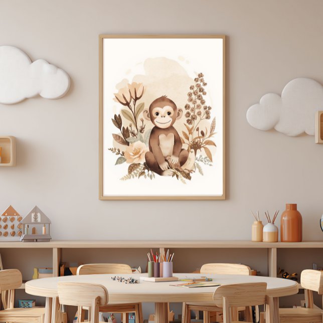 Poster Boho Neutral  Safari Monkey Kids Nursery Art  (Criador carregado)