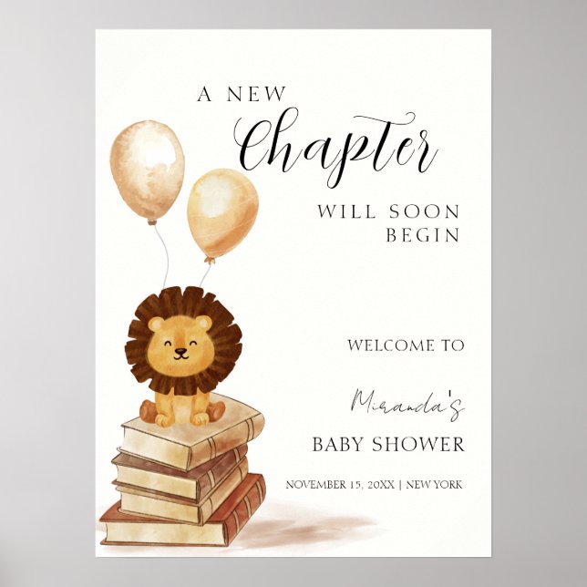 Poster Boho New Chapter Lion Balloon Chá de fraldas Bem-v (Frente)