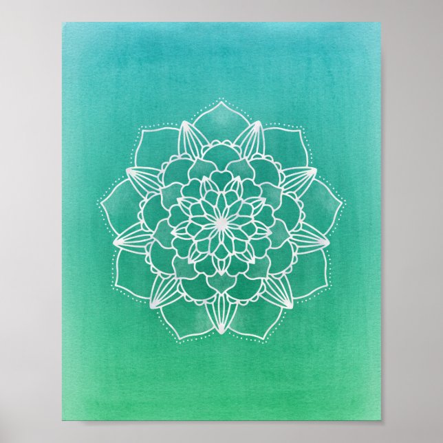 Pôster Boho Ombre Mandala Flor em Verde (Frente)