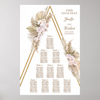 Poster Boho Palm Seco Pampas Grass Arca Rosa Dourada Dust