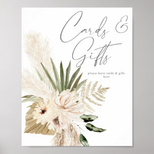 Poster Boho Pampas & Beige - Placa Floral e Sinal de Pres