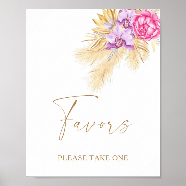 Poster Boho pampas - favores, por favor, pegue um (Frente)