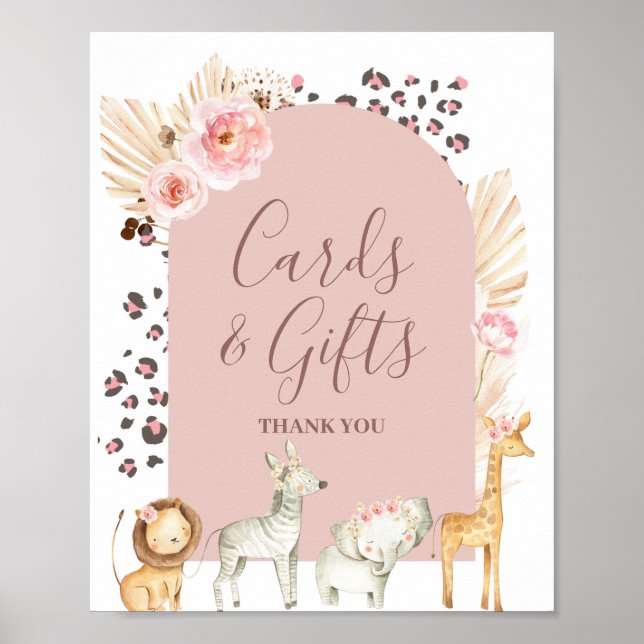 Poster Boho Pampas Grama Safari Animais Cartões & Present (Frente)