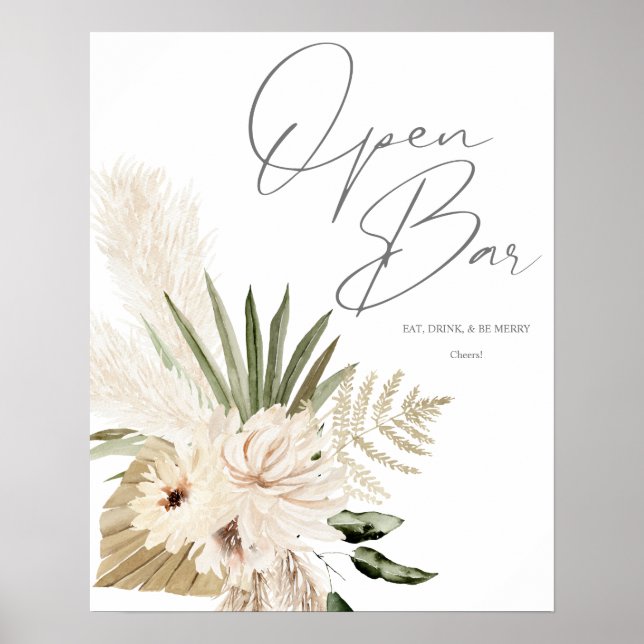 Poster Boho Pampas Grass & Beige Floral - Sinal de Bar Ab (Frente)