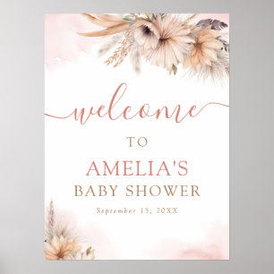 Poster Boho Pampas Grass Chá de fraldas Floral Girl