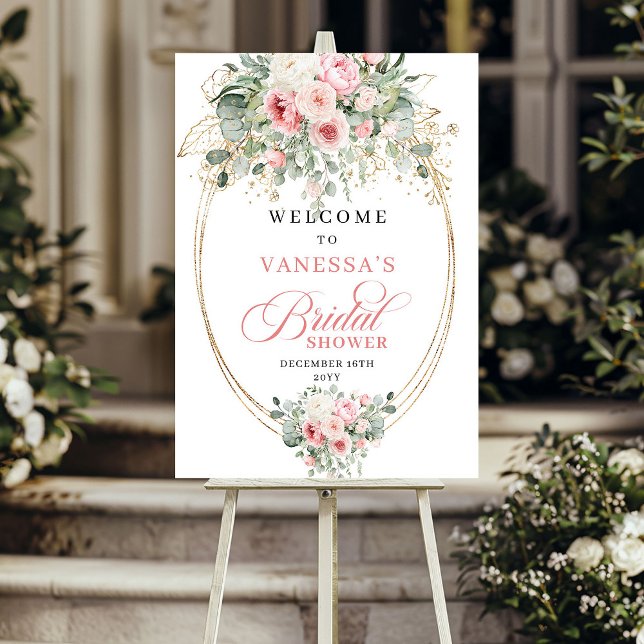 Poster Boho Pastel Flores Rosa Poeira Rosa Bridal Shower (Boho Pastel Pink Flowers Dusty Blush Bridal Shower Welcome)