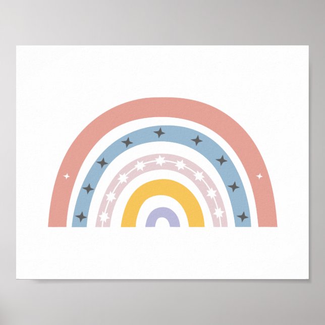 Poster Boho Pastel Watercolor Rainbow Nursery (Frente)