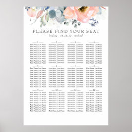 Poster Boho Peach Floral Dusty Blue Casamento Gráfico