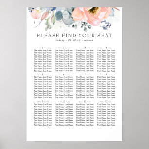 Poster Boho Peach Floral Dusty Blue Casamento Gráfico
