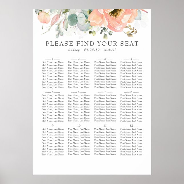 Poster Boho Peach Floral Wedding Gráfico (Frente)