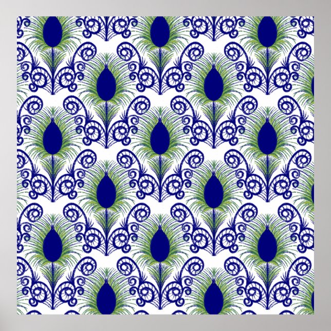 Poster Boho Peacock Feather Jewel Tone Blue Verde (Frente)