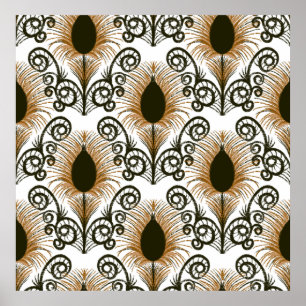 Poster Boho Peacock Feather Jewel Tone-Brown e Dourado