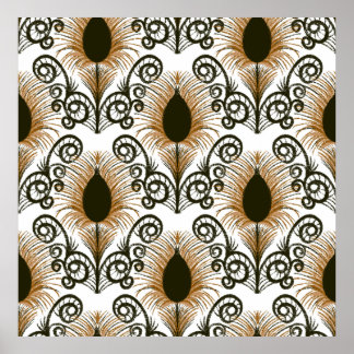 Poster Boho Peacock Feather Jewel Tone-Brown e Dourado