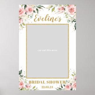 Poster Boho pincelado cor-de-rosa chá de panela floral pr