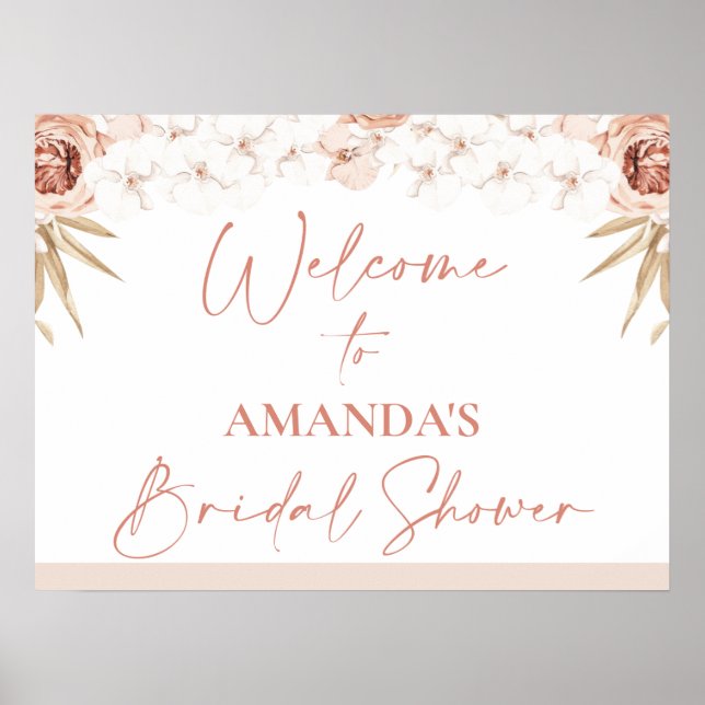 Poster Boho Pomar Branco Palma Bem-vinda ao Chá de Bebê (Frente)