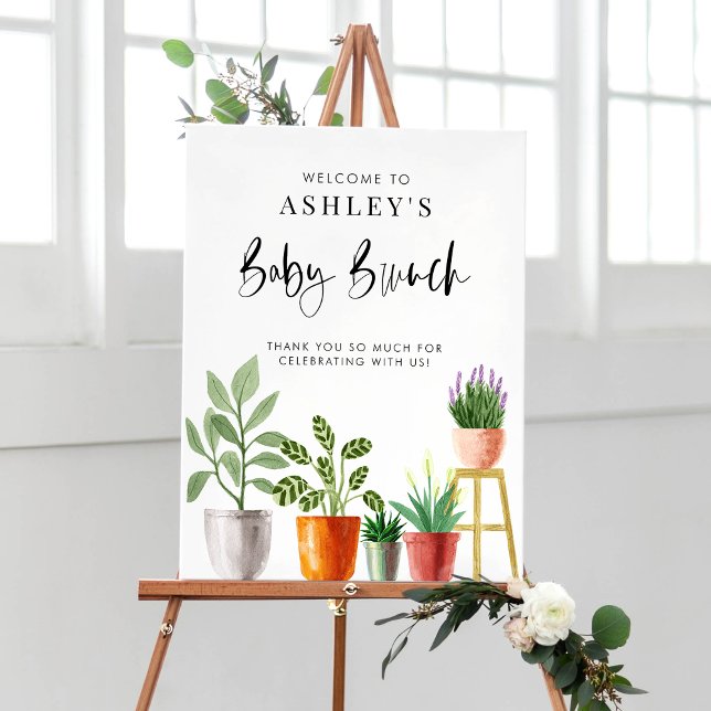 Poster Boho Potted HousePlant Chá de fraldas Brunch Welco (Boho Potted Houseplants Baby Shower Brunch Welcome Poster)